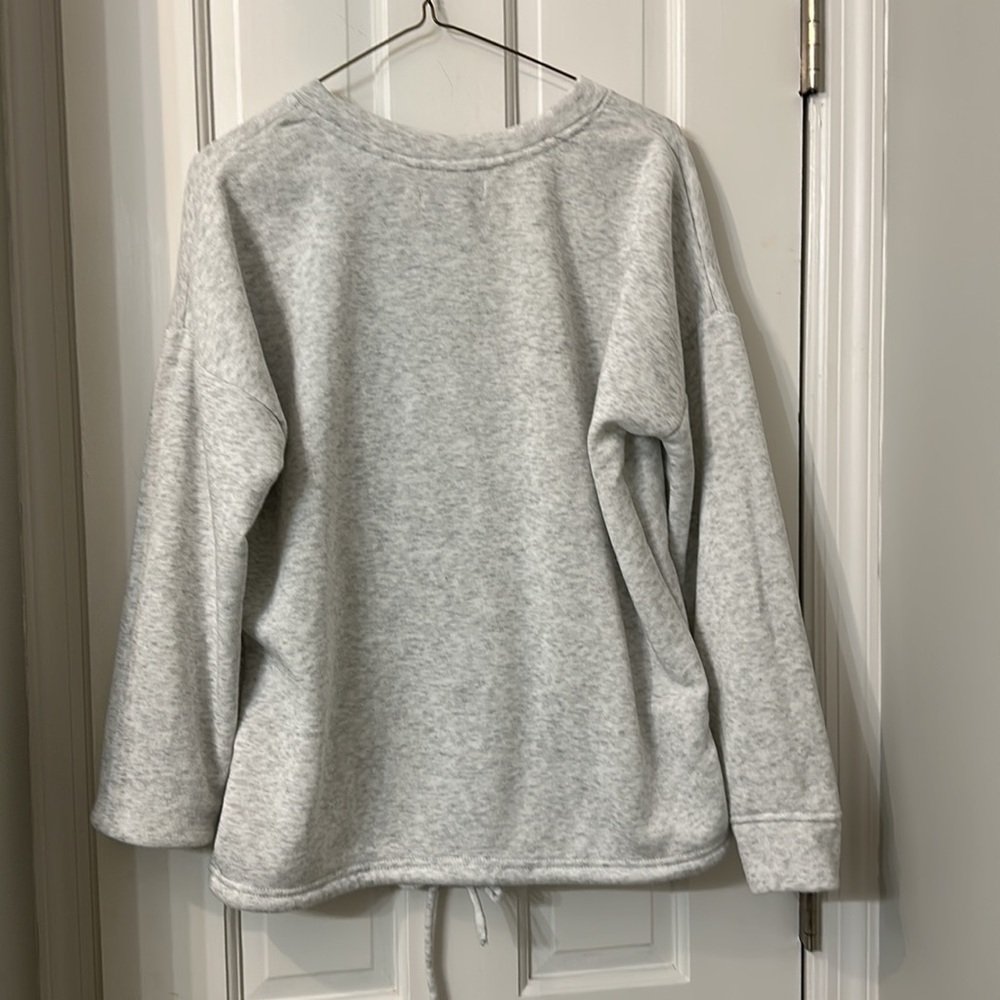 Rae Dunn NWT sweatshirt light gray Love drawstring pink medium - Picture 5 of 8